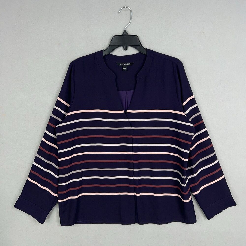 41 Hawthorn Blouse Womens Large Purple Striped Office Work Professional Corp